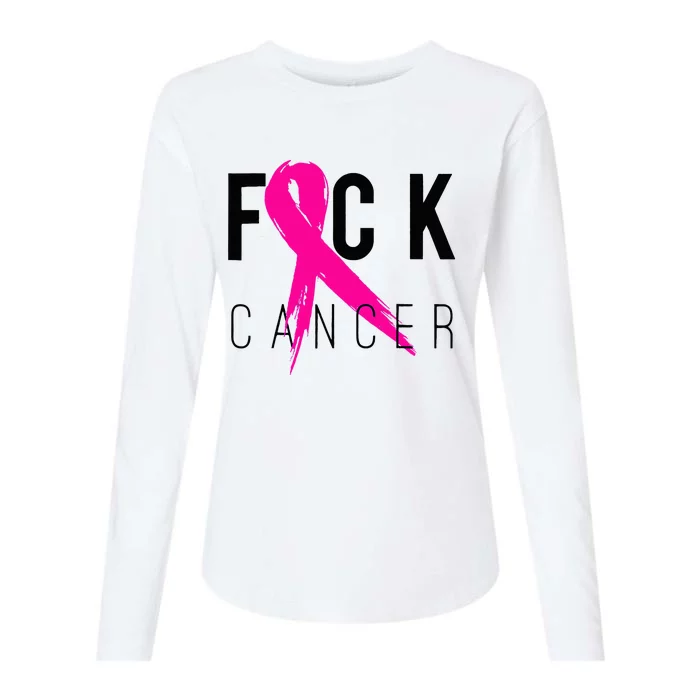 Fuck Cancer Breast Cancer Awareness Gift Retro Distressed Womens Cotton Relaxed Long Sleeve T-Shirt