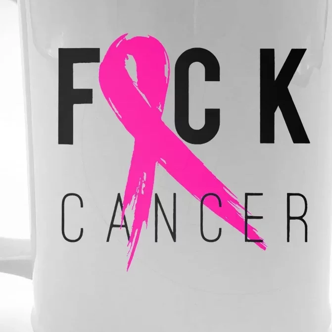 Fuck Cancer Breast Cancer Awareness Gift Retro Distressed Front & Back Beer Stein