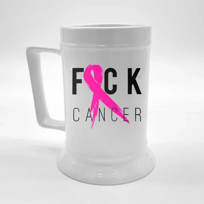 Fuck Cancer Breast Cancer Awareness Gift Retro Distressed Front & Back Beer Stein