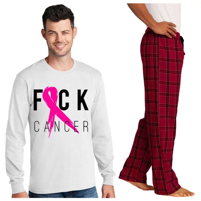 Fuck Cancer Breast Cancer Awareness Gift Retro Distressed Long Sleeve Pajama Set