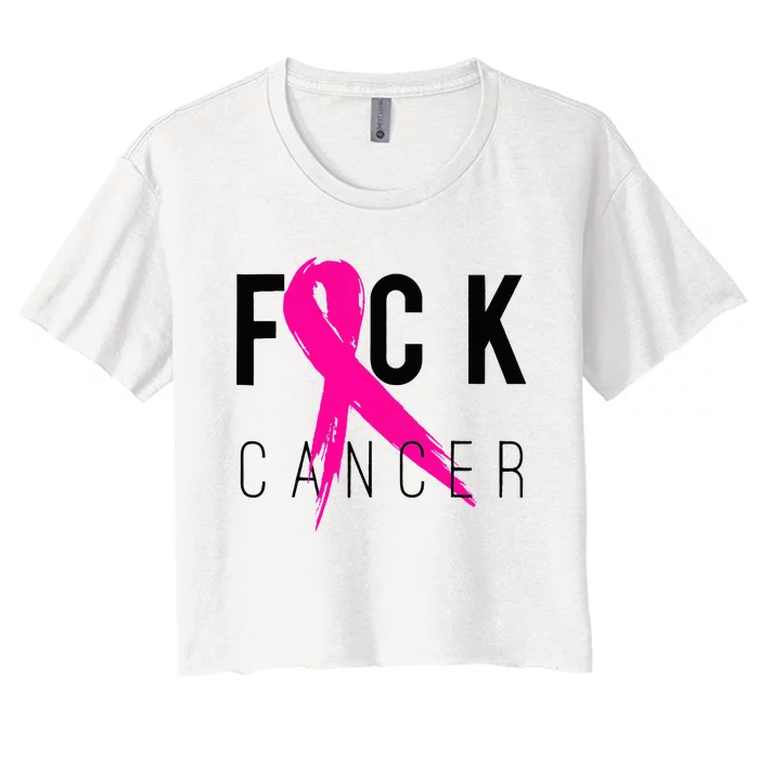 Fuck Cancer Breast Cancer Awareness Gift Retro Distressed Women's Crop Top Tee