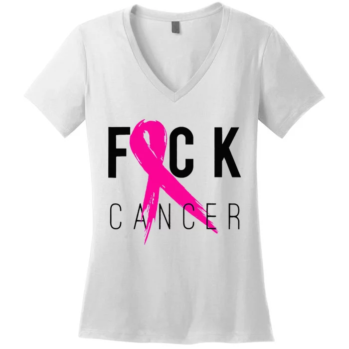 Fuck Cancer Breast Cancer Awareness Gift Retro Distressed Women's V-Neck T-Shirt