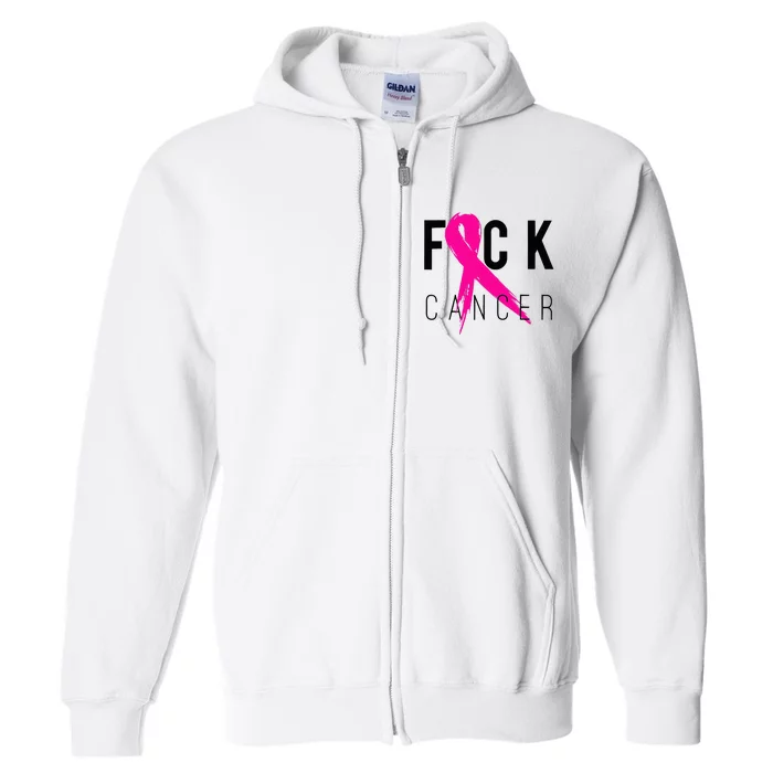 Fuck Cancer Breast Cancer Awareness Gift Retro Distressed Full Zip Hoodie