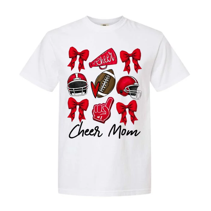 Football Coquette Bow Cheer Mom Red Garment-Dyed Heavyweight T-Shirt