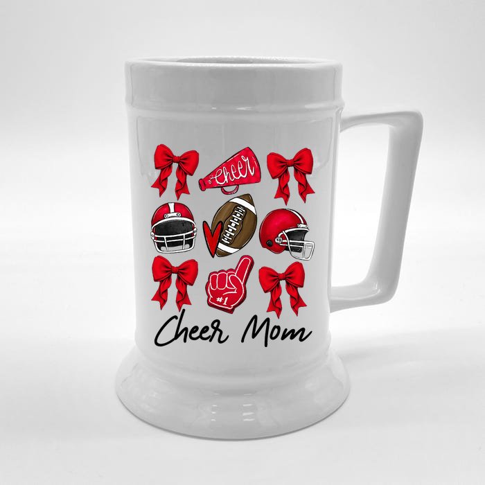 Football Coquette Bow Cheer Mom Red Front & Back Beer Stein