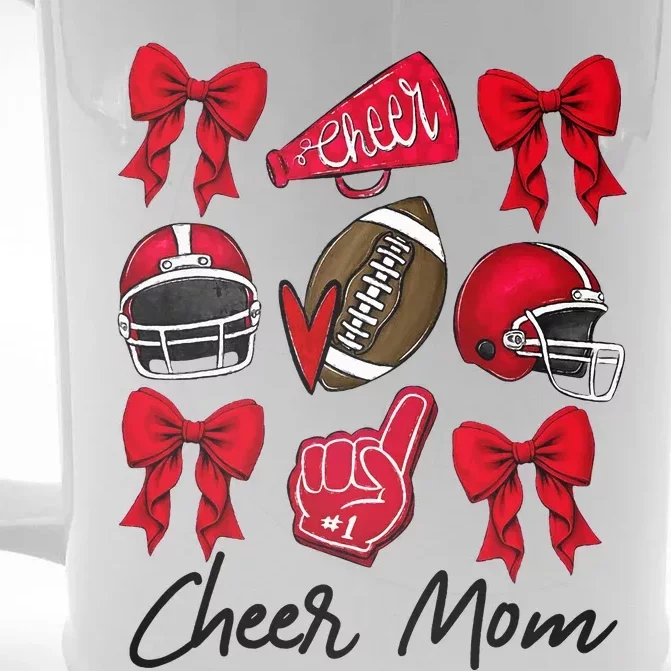 Football Coquette Bow Cheer Mom Red Front & Back Beer Stein