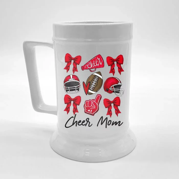 Football Coquette Bow Cheer Mom Red Front & Back Beer Stein