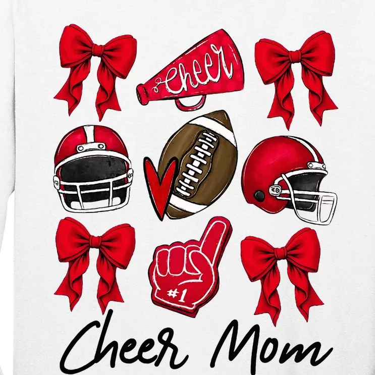 Football Coquette Bow Cheer Mom Red Tall Long Sleeve T-Shirt