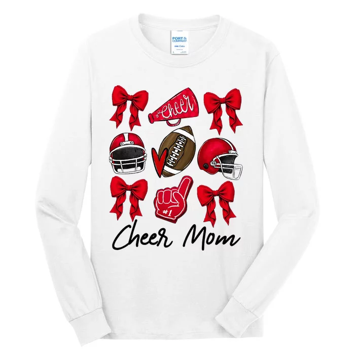 Football Coquette Bow Cheer Mom Red Tall Long Sleeve T-Shirt