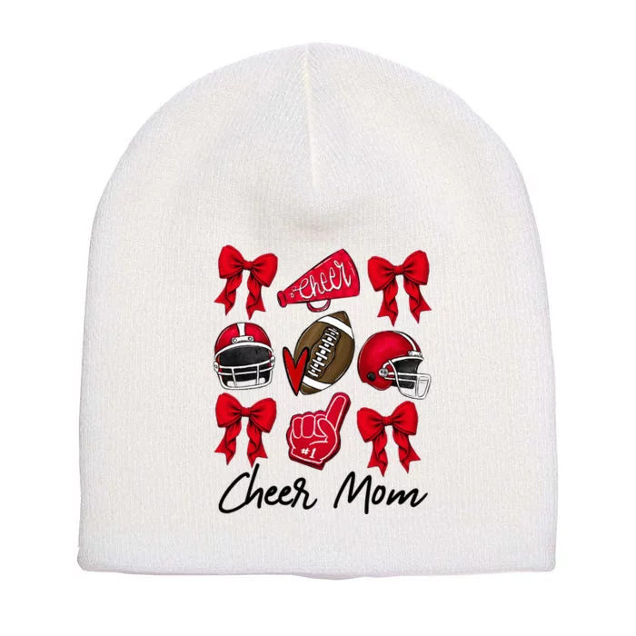 Football Coquette Bow Cheer Mom Red Short Acrylic Beanie