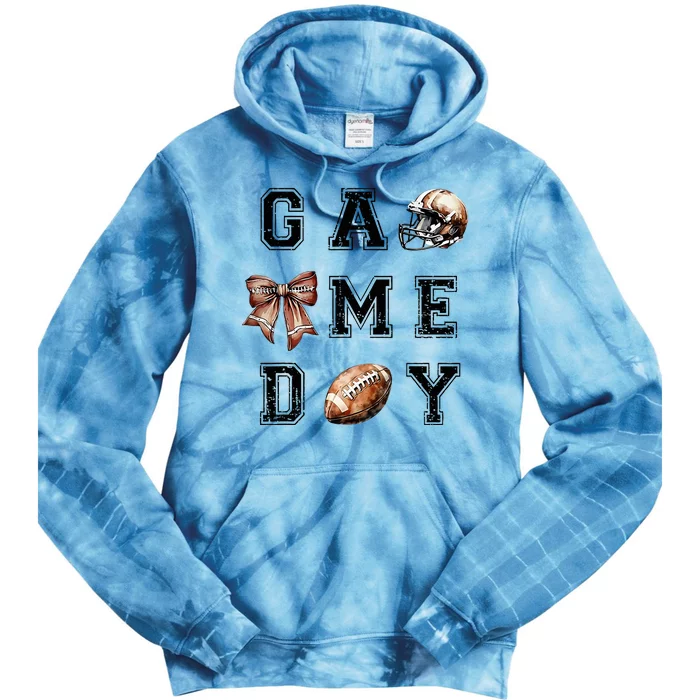 Football Coquette Bow Football Mom Game Day Tie Dye Hoodie