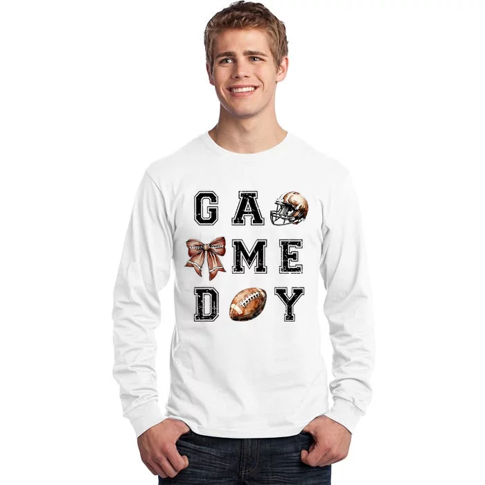 Football Coquette Bow Football Mom Game Day Tall Long Sleeve T-Shirt