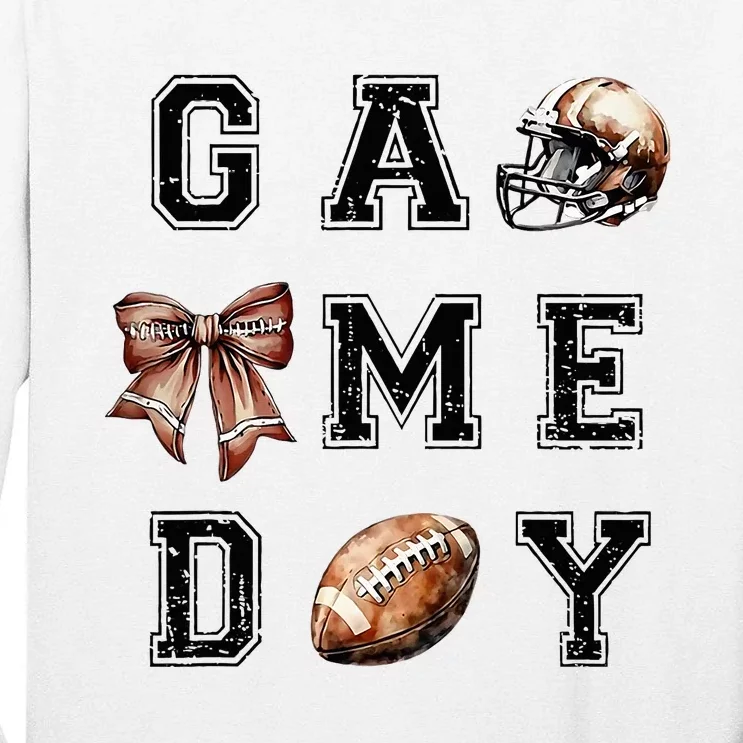 Football Coquette Bow Football Mom Game Day Tall Long Sleeve T-Shirt