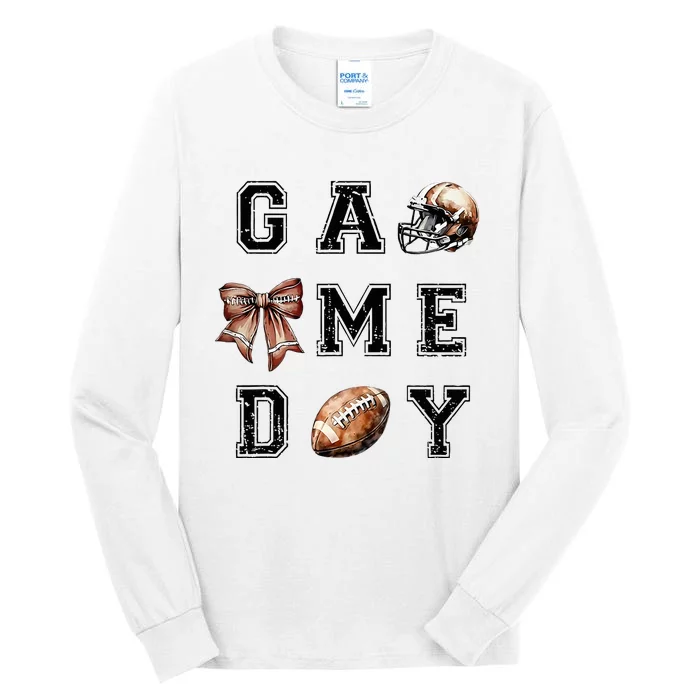 Football Coquette Bow Football Mom Game Day Tall Long Sleeve T-Shirt