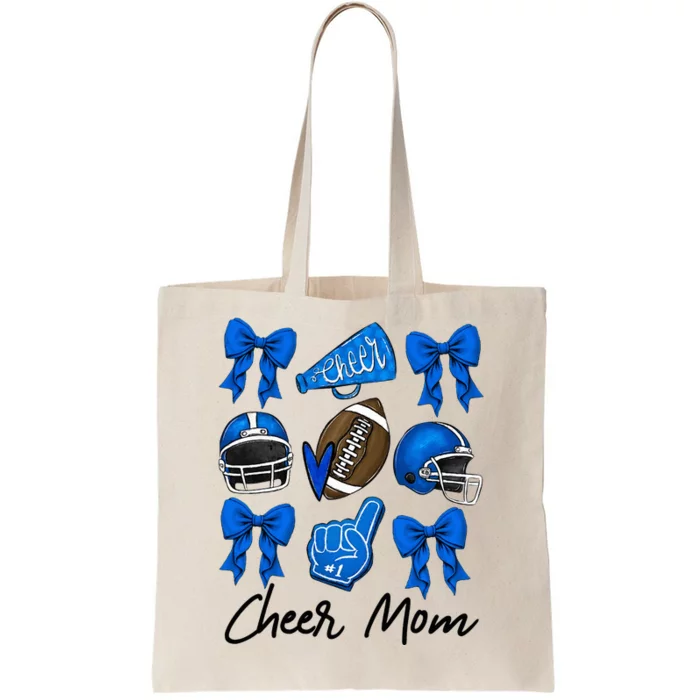 Football Coquette Bow Cheer Mom Blue Tote Bag