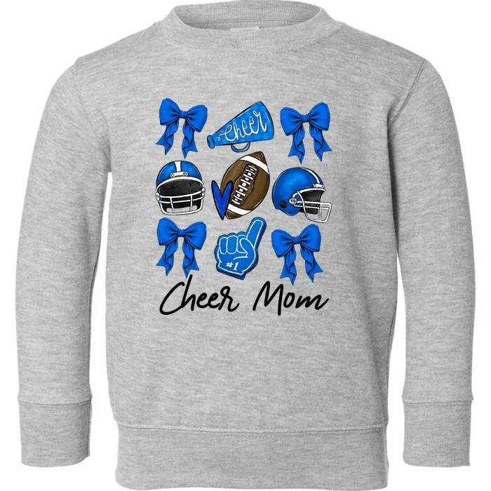 Football Coquette Bow Cheer Mom Blue Toddler Sweatshirt