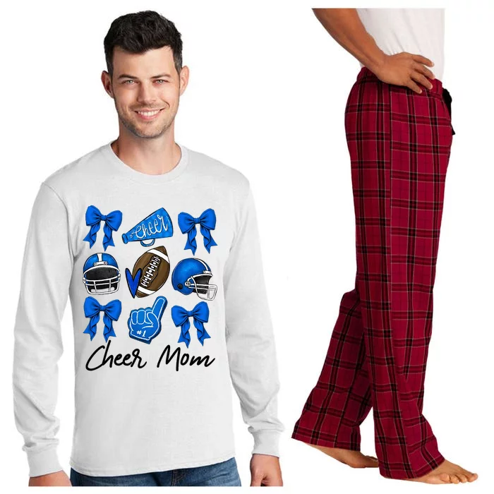 Football Coquette Bow Cheer Mom Blue Long Sleeve Pajama Set