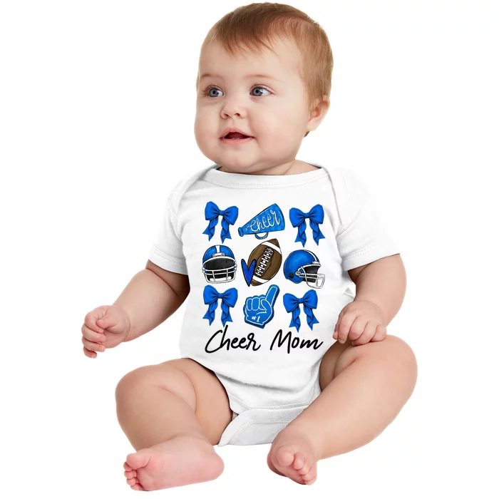 Football Coquette Bow Cheer Mom Blue Baby Bodysuit