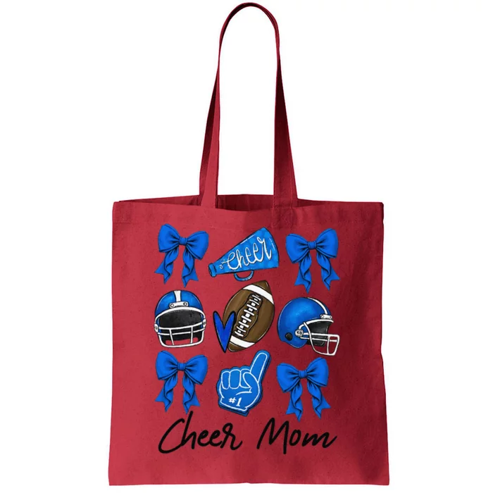 Football Coquette Bow Cheer Mom Blue Gift Tote Bag