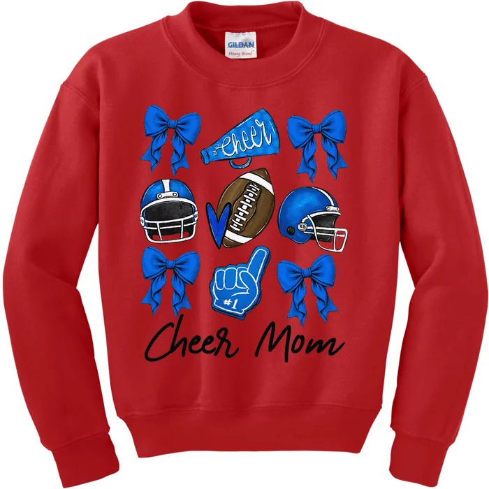 Football Coquette Bow Cheer Mom Blue Gift Kids Sweatshirt