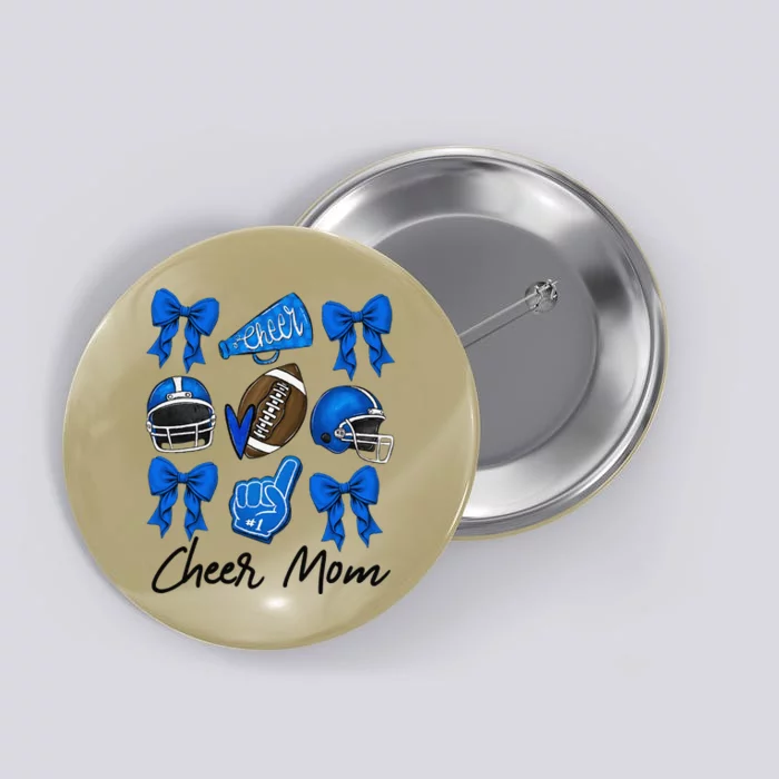 Football Coquette Bow Cheer Mom Blue Gift Button