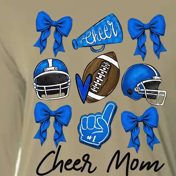 Football Coquette Bow Cheer Mom Blue Gift Cooling Performance Long Sleeve Crew