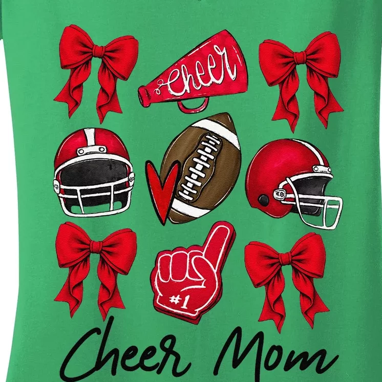 Football Coquette Bow Cheer Mom Red Gift Women's V-Neck T-Shirt