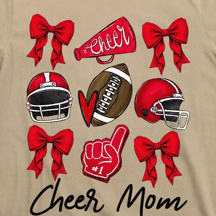 Football Coquette Bow Cheer Mom Red Gift T-Shirt