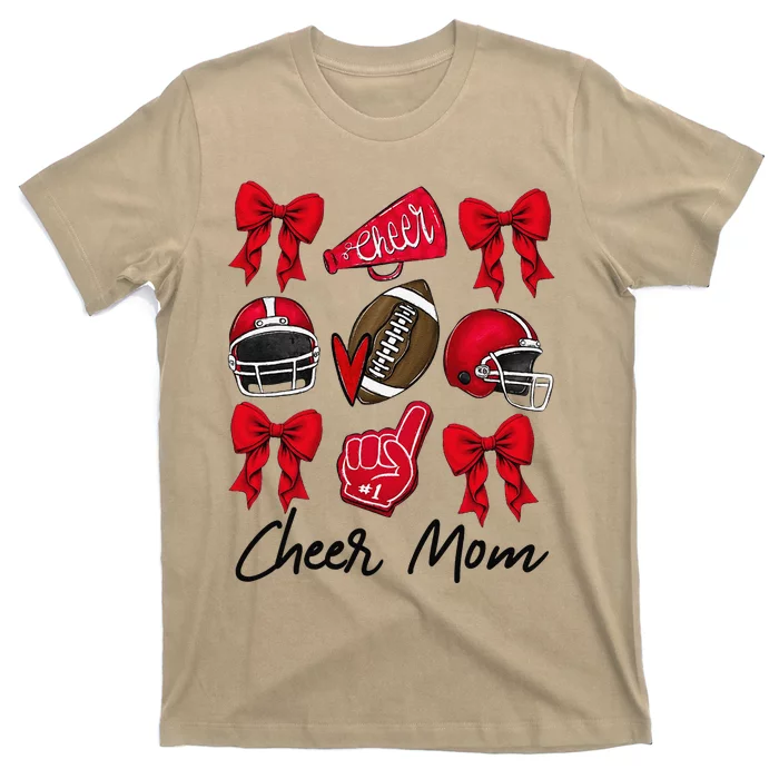 Football Coquette Bow Cheer Mom Red Gift T-Shirt