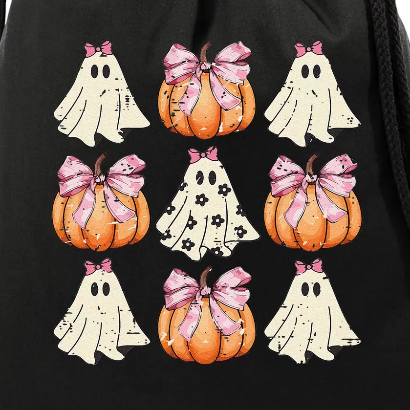 Funny Coquette Bow Pumpkin Halloween Ghost Spooky Season Drawstring Bag