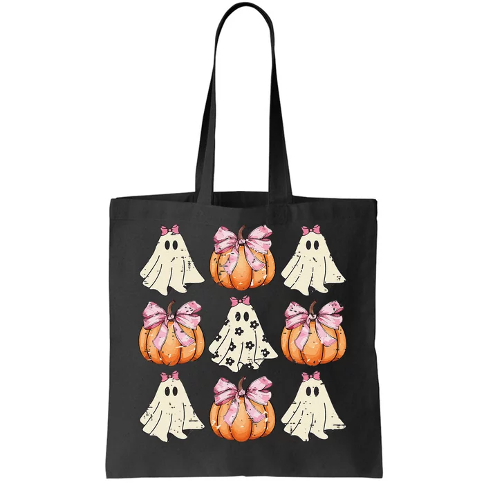 Funny Coquette Bow Pumpkin Halloween Ghost Spooky Season Tote Bag