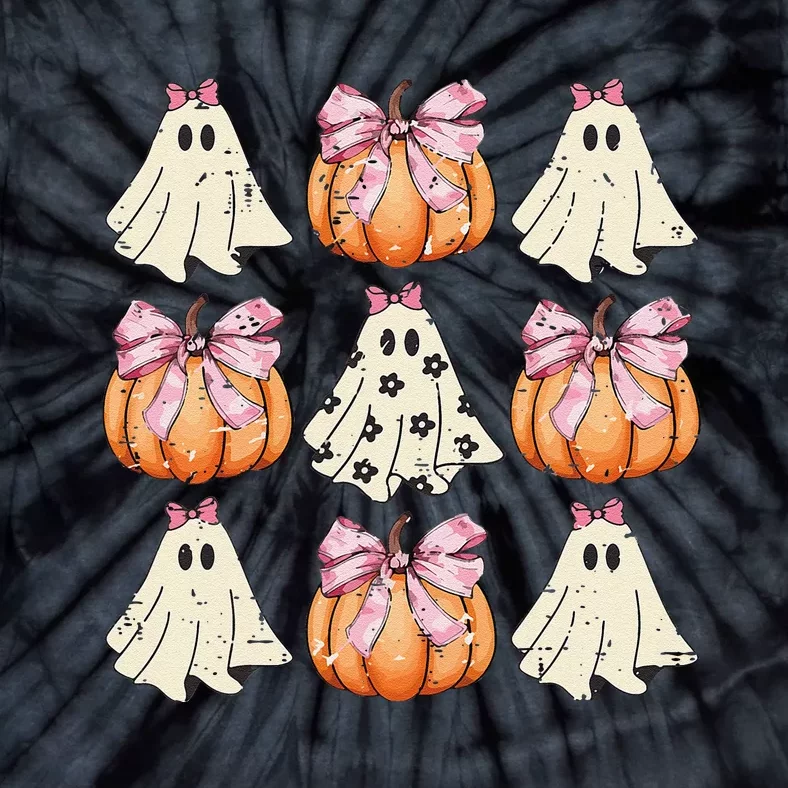 Funny Coquette Bow Pumpkin Halloween Ghost Spooky Season Tie-Dye T-Shirt