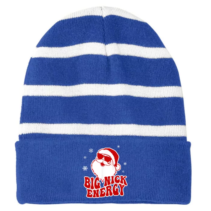 Funny Christmas Big Nick Energy Santa Naughty Adult Humor Gift Striped Beanie with Solid Band