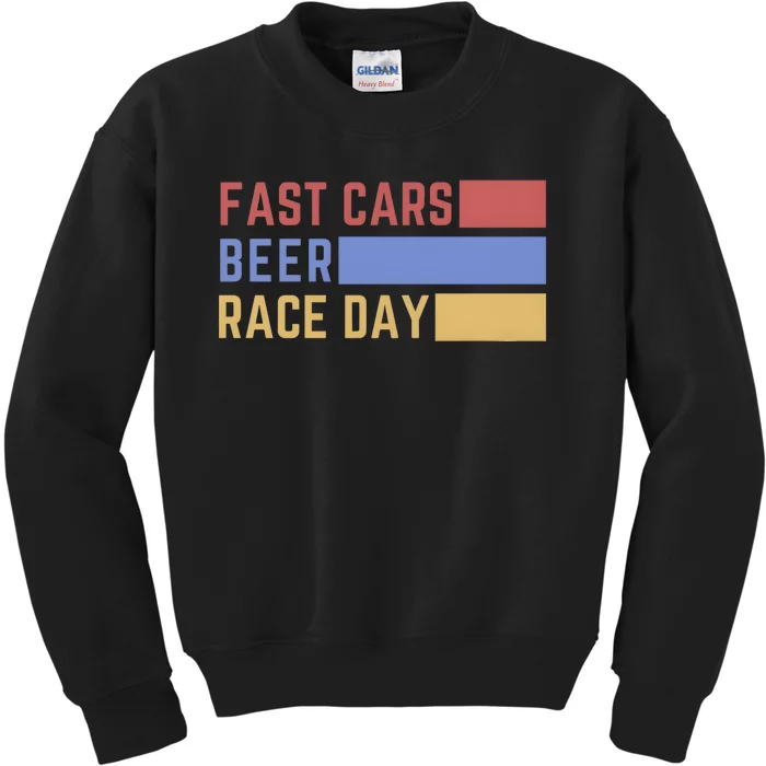 Fast Car Beer Race Day Kids Sweatshirt