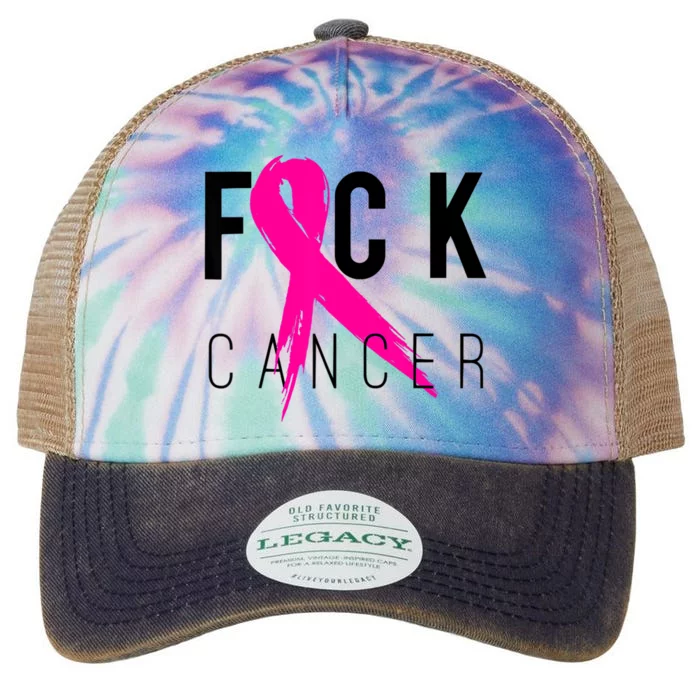 Fuck Cancer Breast Cancer Awareness Retro Distressed Legacy Tie Dye Trucker Hat