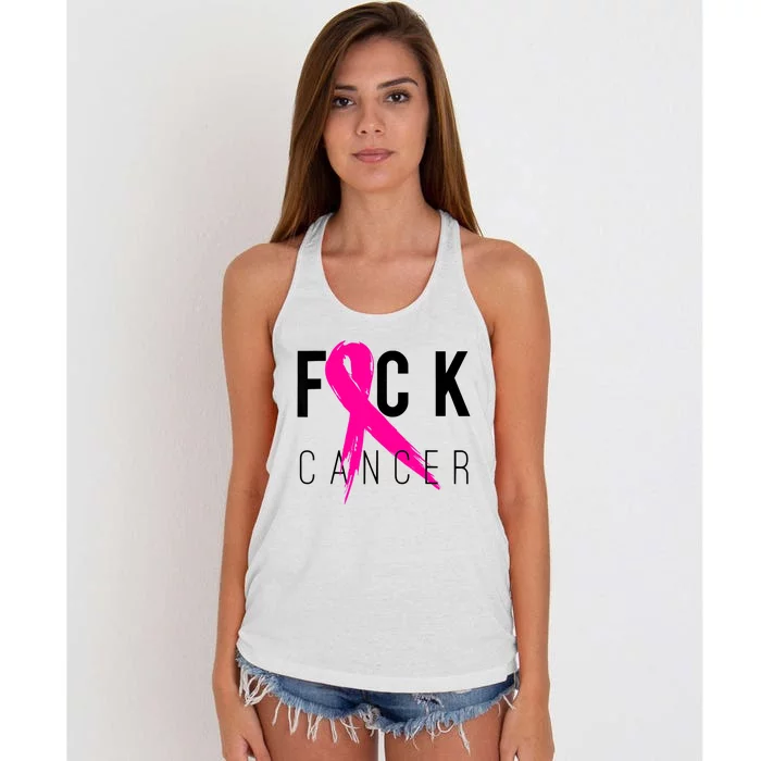 Fuck Cancer Breast Cancer Awareness Retro Distressed Women's Knotted Racerback Tank