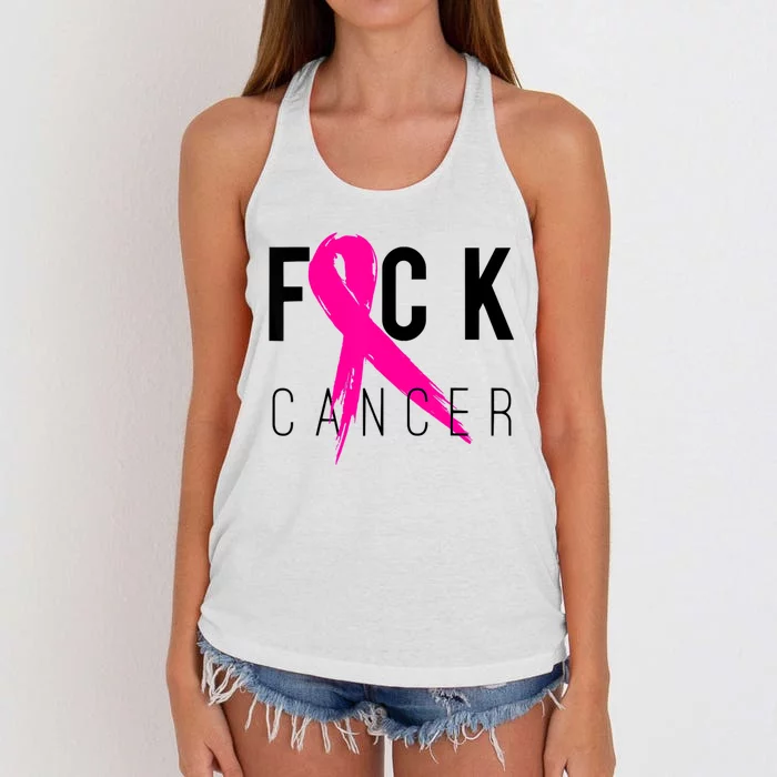 Fuck Cancer Breast Cancer Awareness Retro Distressed Women's Knotted Racerback Tank