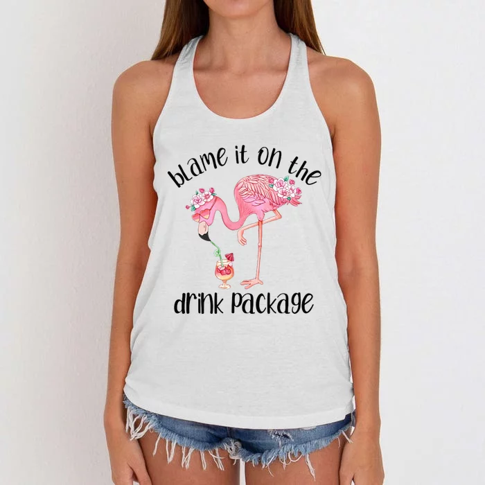 Flamingo Cruise Blame It On The Drink Package Drinking Booze Women's Knotted Racerback Tank