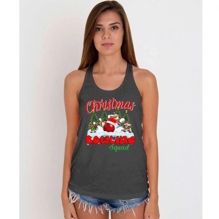 Funny Christmas Bowling Squad Dabbing Santa Elf Women's Knotted Racerback Tank