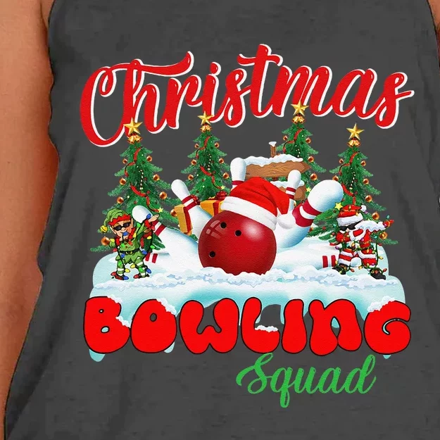 Funny Christmas Bowling Squad Dabbing Santa Elf Women's Knotted Racerback Tank