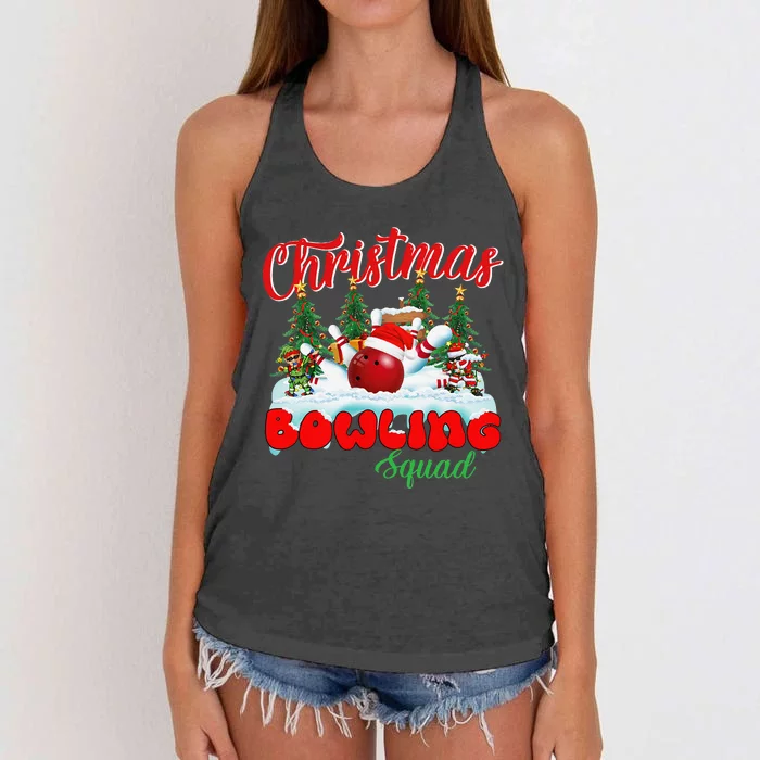 Funny Christmas Bowling Squad Dabbing Santa Elf Women's Knotted Racerback Tank