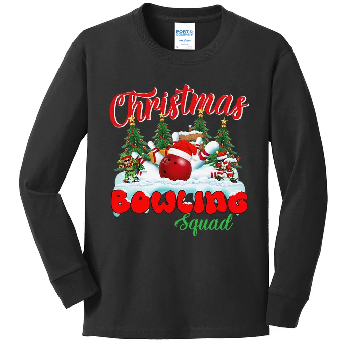 Funny Christmas Bowling Squad Dabbing Santa Elf Kids Long Sleeve Shirt