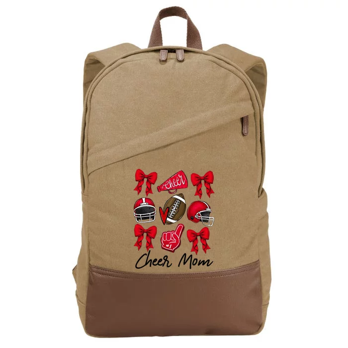 Football Coquette Bow Cheer Mom Red Cotton Canvas Backpack