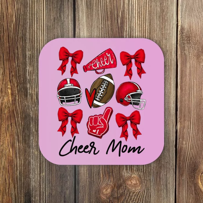 Football Coquette Bow Cheer Mom Red Coaster