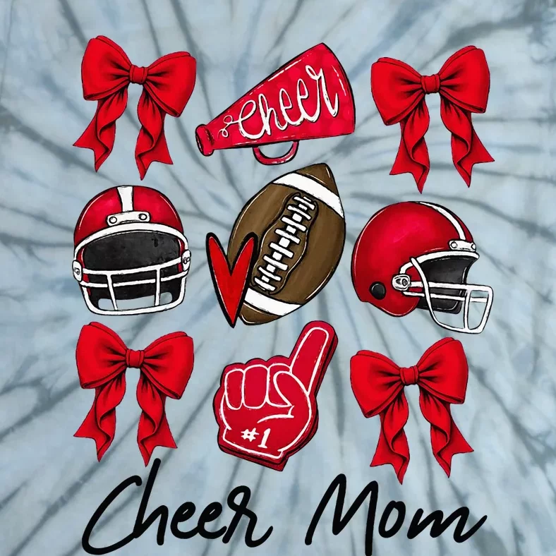 Football Coquette Bow Cheer Mom Red Tie-Dye T-Shirt