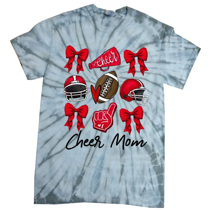 Football Coquette Bow Cheer Mom Red Tie-Dye T-Shirt