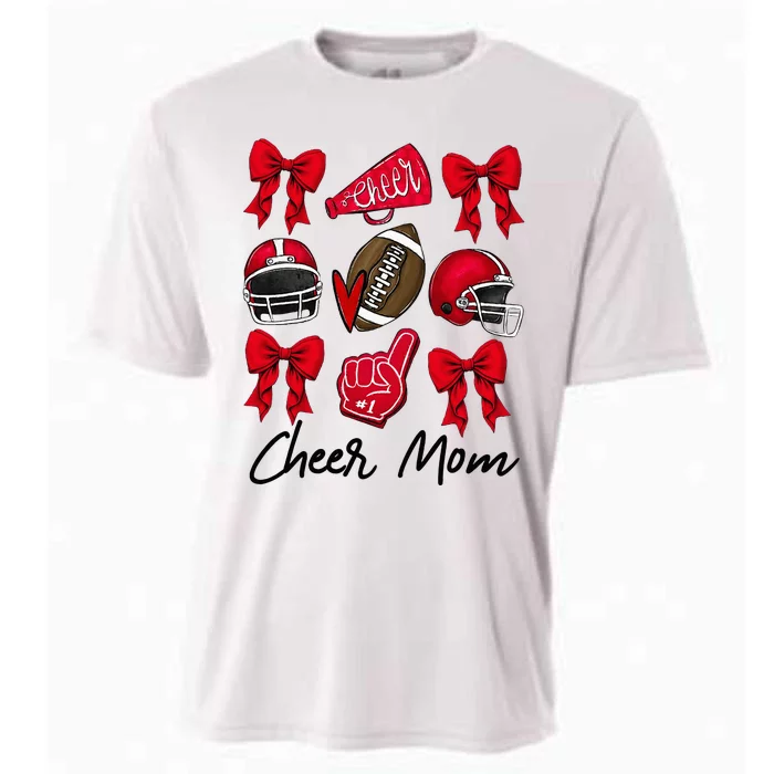 Football Coquette Bow Cheer Mom Red Cooling Performance Crew T-Shirt