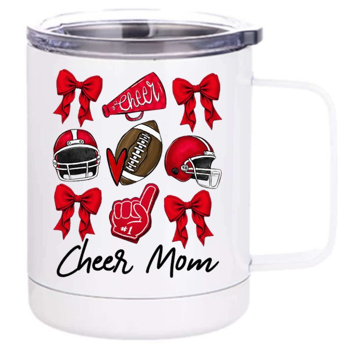 Football Coquette Bow Cheer Mom Red Front & Back 12oz Stainless Steel Tumbler Cup