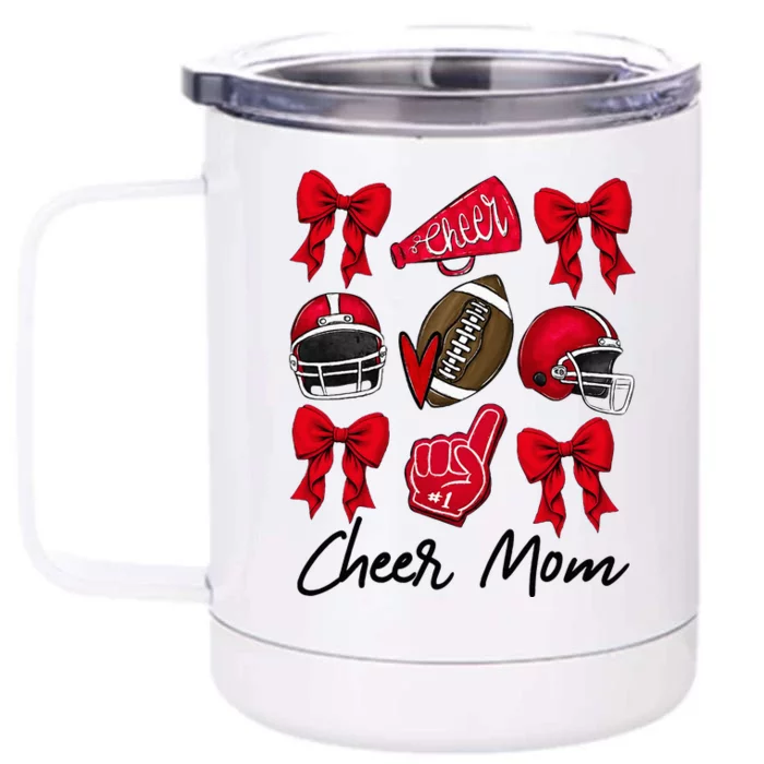 Football Coquette Bow Cheer Mom Red Front & Back 12oz Stainless Steel Tumbler Cup