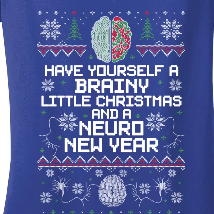 Funny Christmas Brainy Christmas And A Neuro New Year Ugly Gift Women's V-Neck T-Shirt